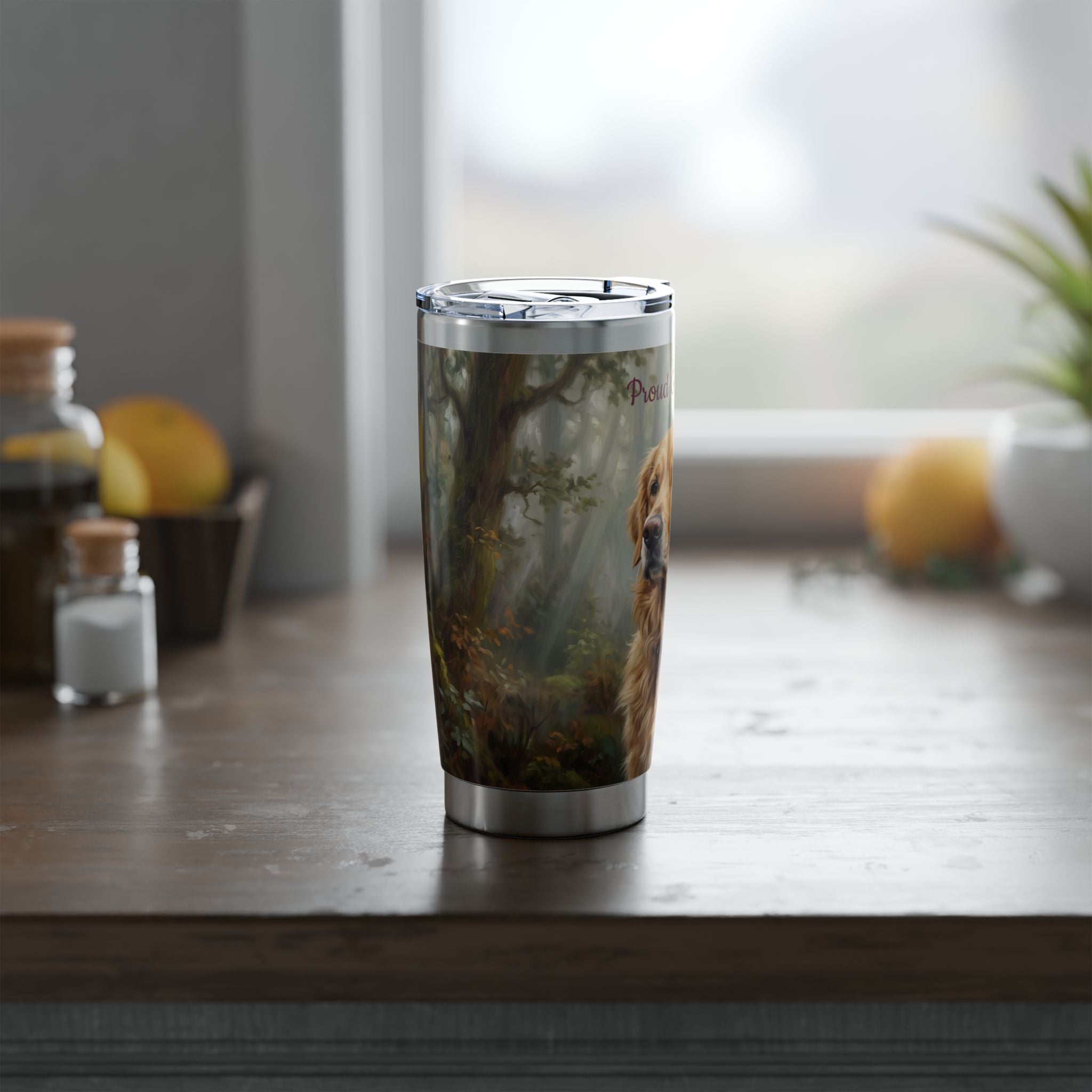 Golden Retriever Tumbler Personalized – 20 oz Stainless Steel Travel Mug with Custom Name, Spring Garden Design for Dog Mom