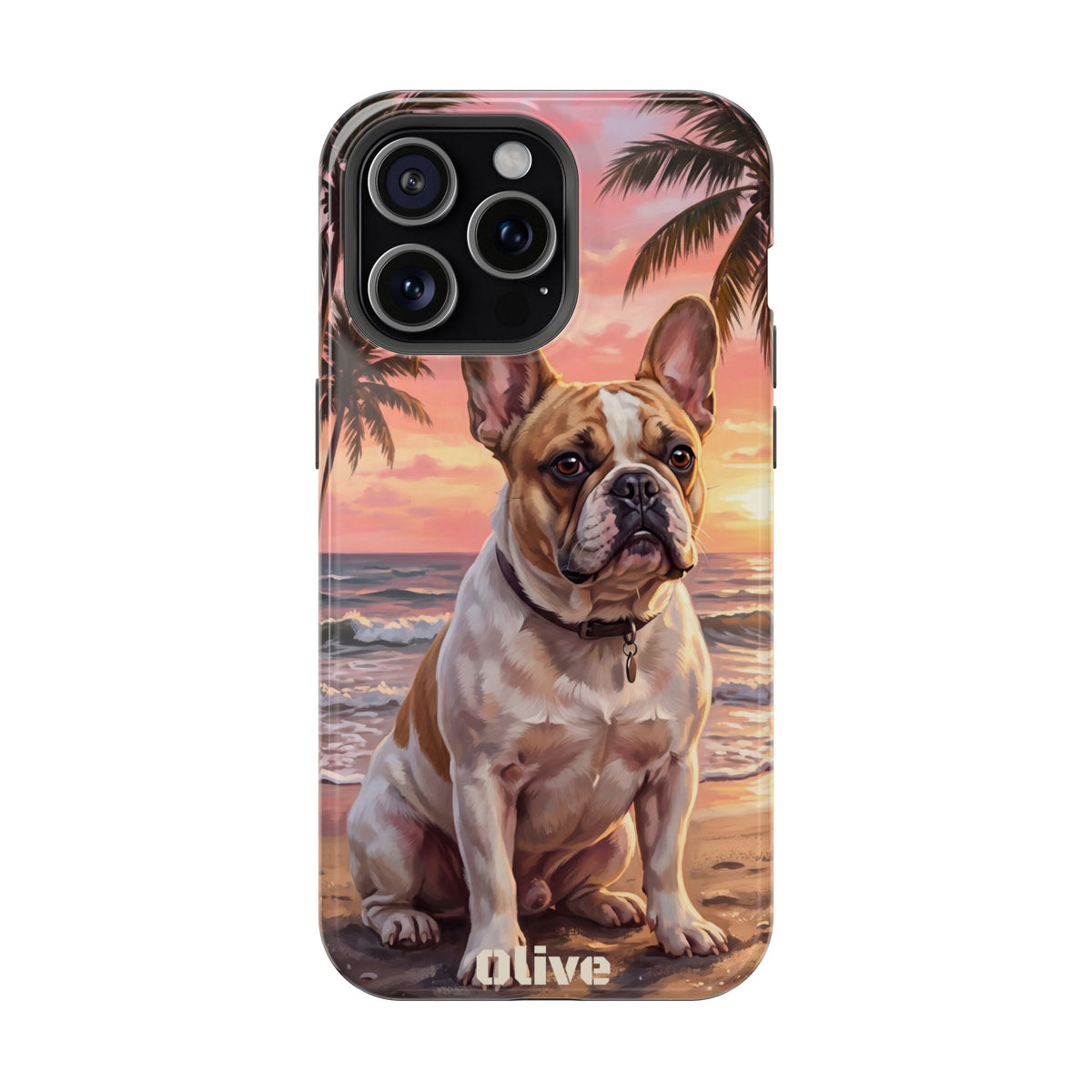 Personalized French Bulldog Beach Portrait Phone Case — Wireless Charging Cover