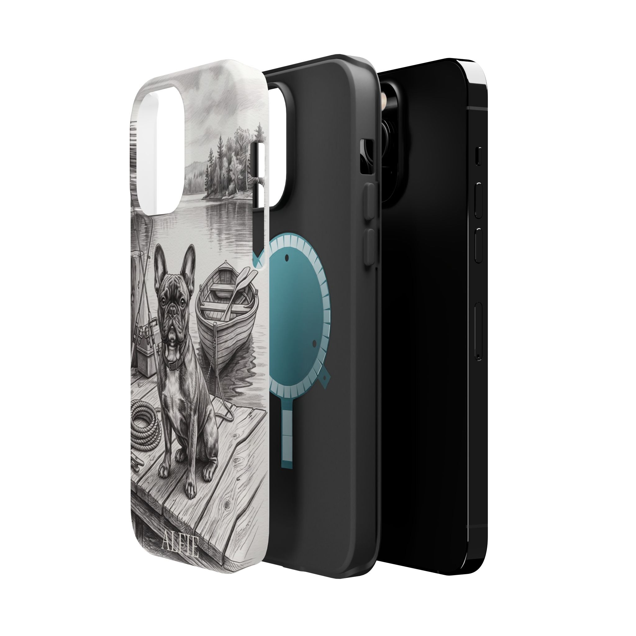 Personalized French Bulldog Lakeside Dock Phone Case — Wireless Charging Cover