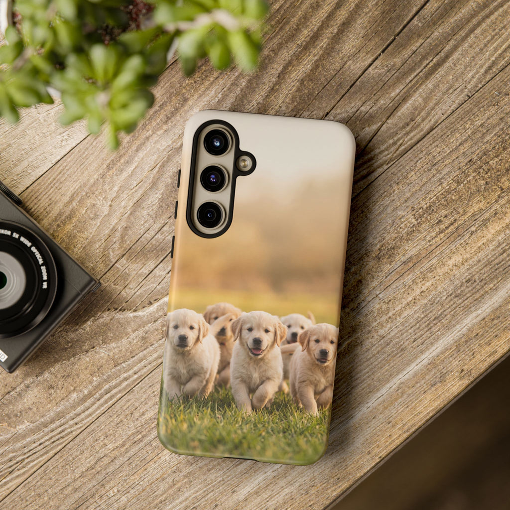 Golden Retriever Puppies Phone Case | Playful Puppy Pack Running in Grass | iPhone & Samsung