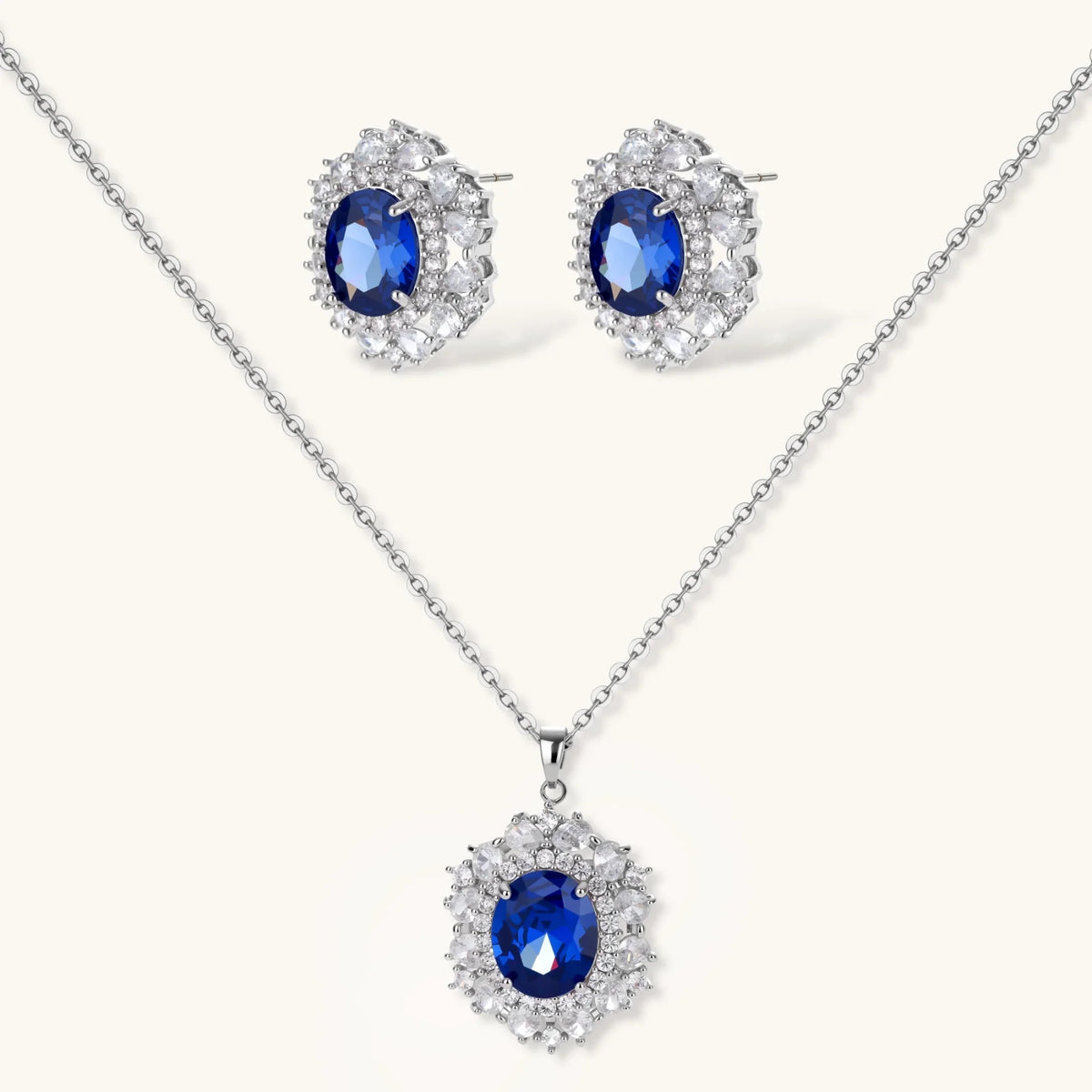 Royal Sapphire Halo Jewelry Set