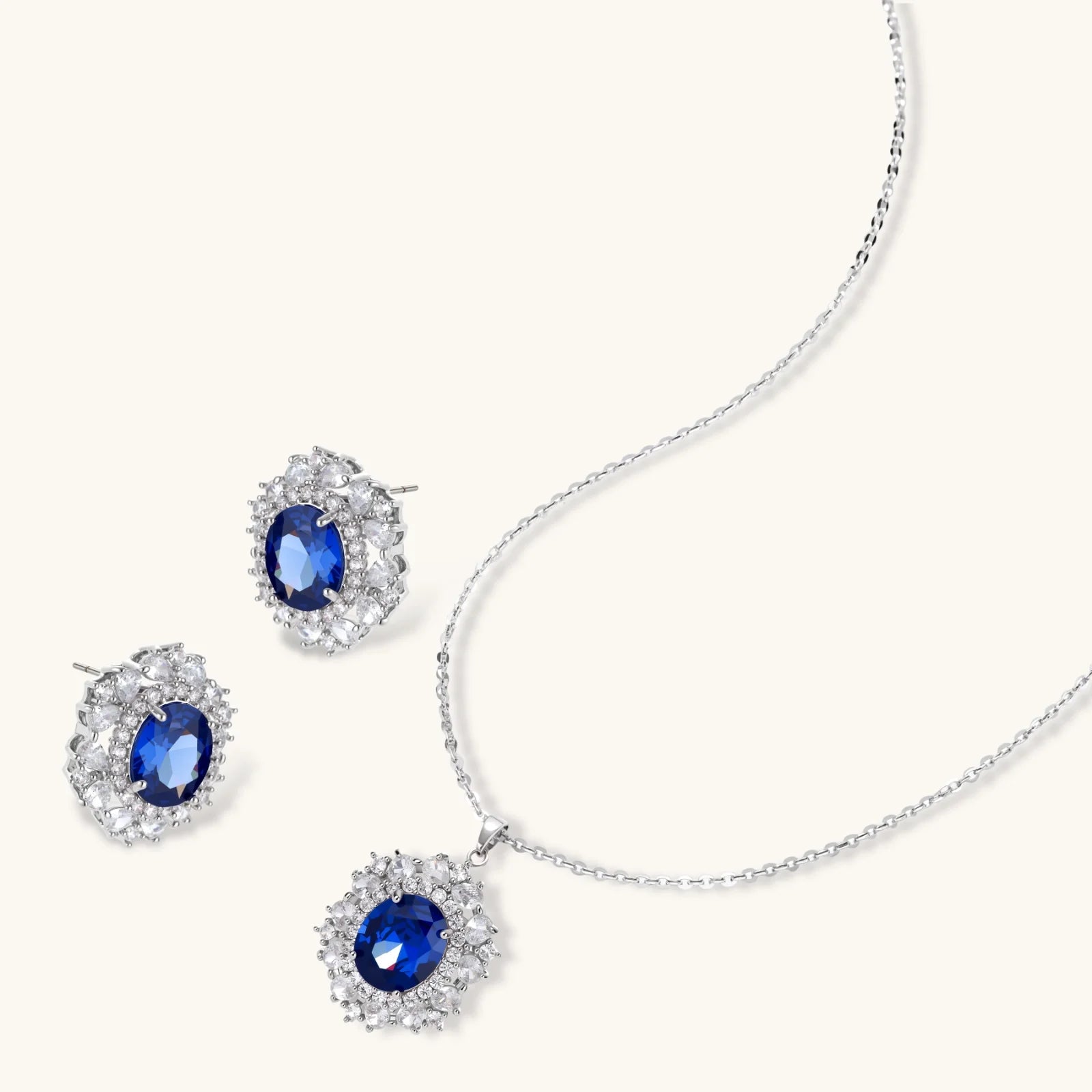 Royal Sapphire Halo Jewelry Set