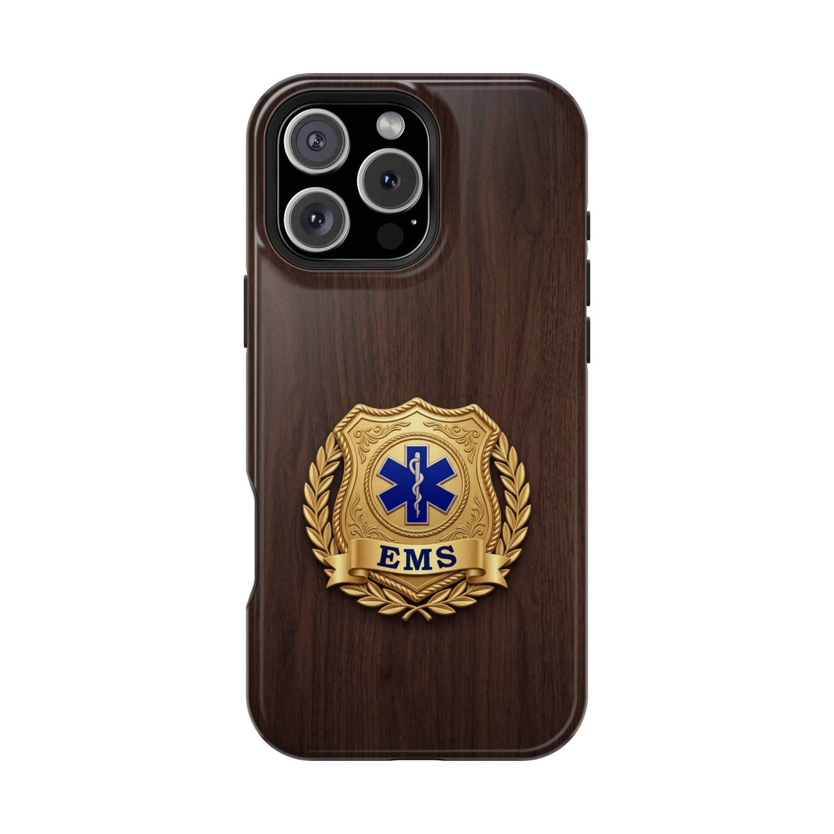 Gold EMS Laurel Badge Wood Phone Case — Magnetic Wireless Charging Cover