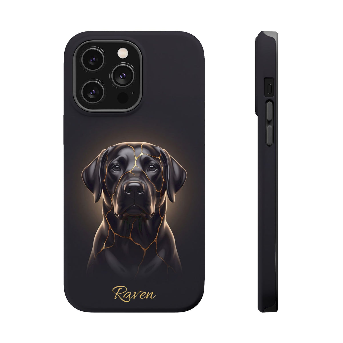 Personalized Obsidian Kintsugi Labrador Phone Case — Tough Magnetic Case with Wireless Charging