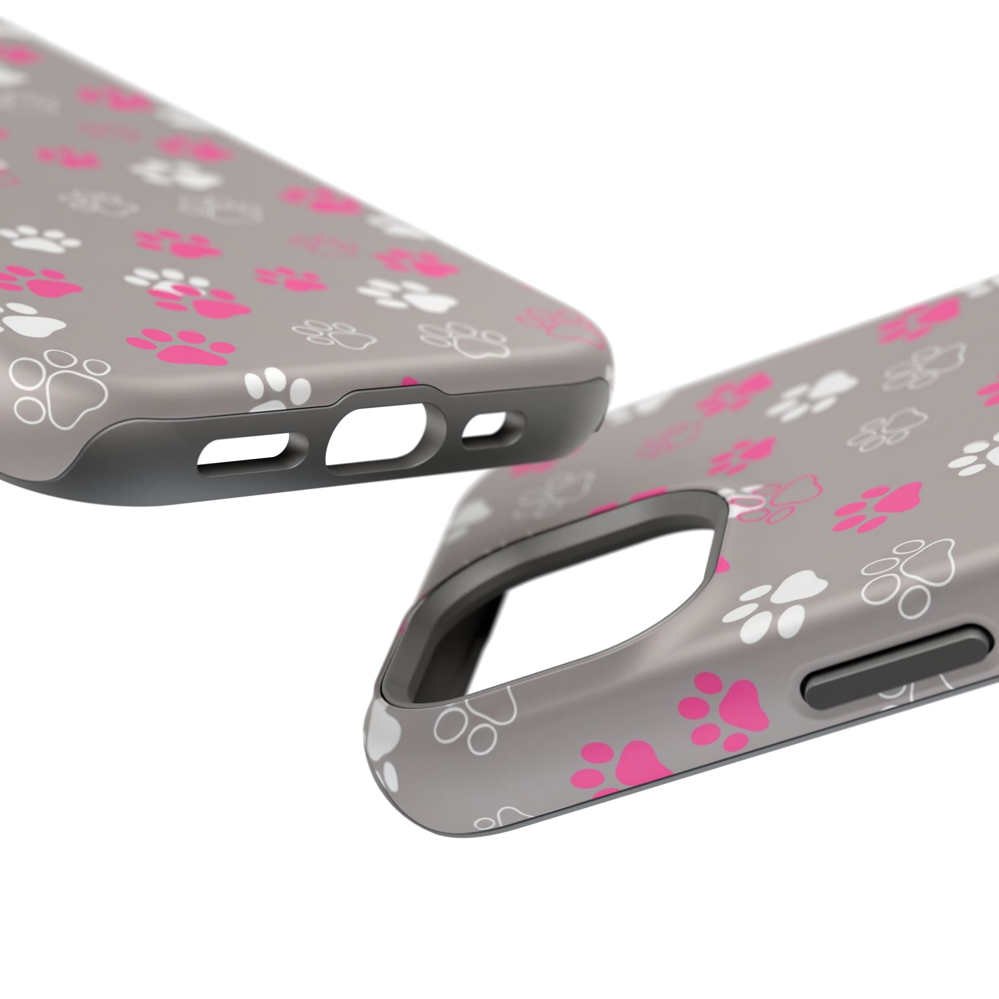 Pink & White Paw Print Phone Case — Impact-Resistant Wireless Charging Cover
