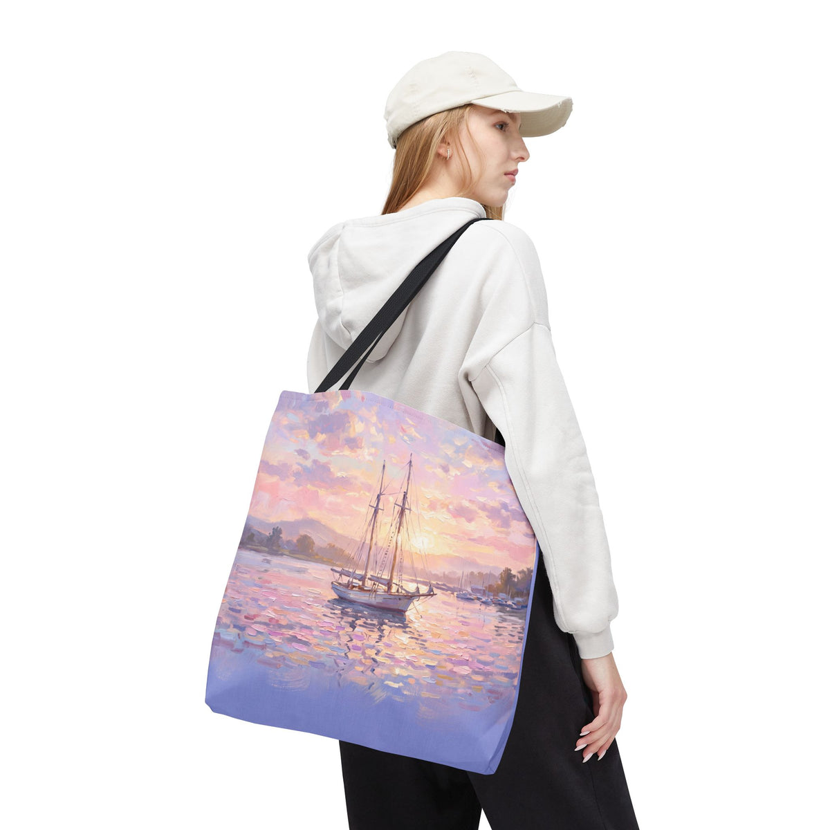 Pastel Sailboat Tote Bag – Impressionist Sunset Harbor Beach Bag