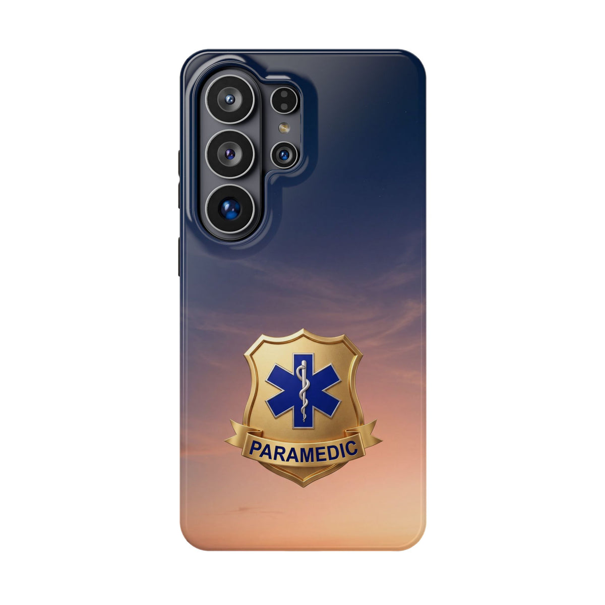 Gold Paramedic Badge Sunset Sky Phone Case — Magnetic Wireless Charging Cover
