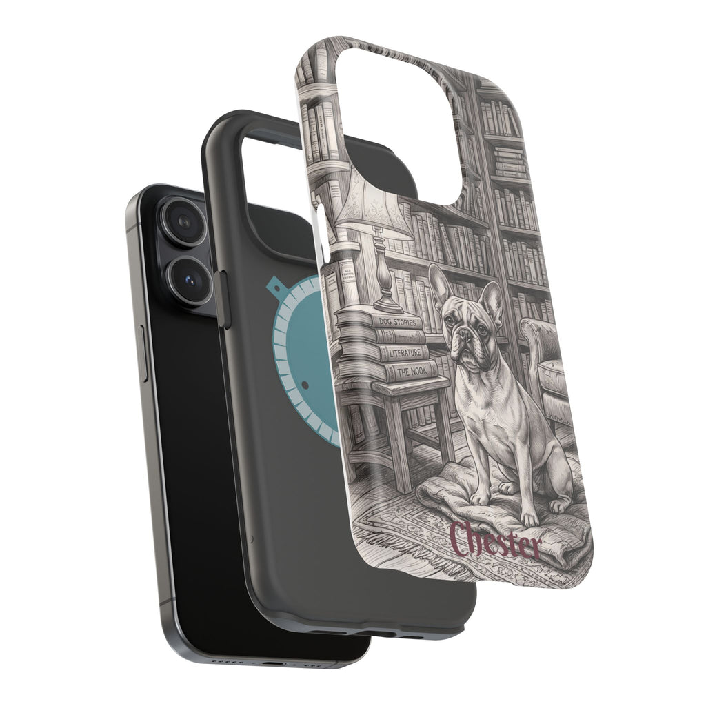 Personalized French Bulldog Library Study Phone Case — Wireless Charging Cover