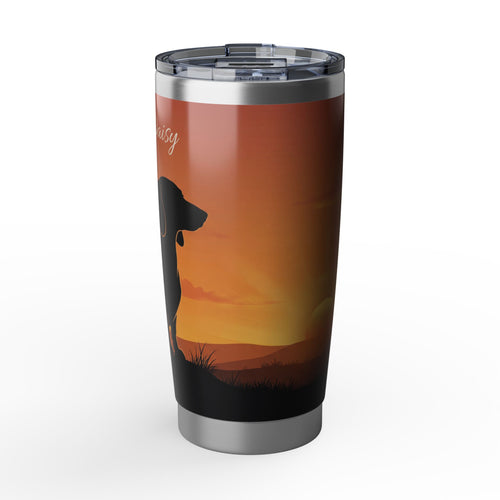 Dachshund Dad Stainless Tumbler — 20 oz Personalized Travel Mug with Sunset Silhouette Design