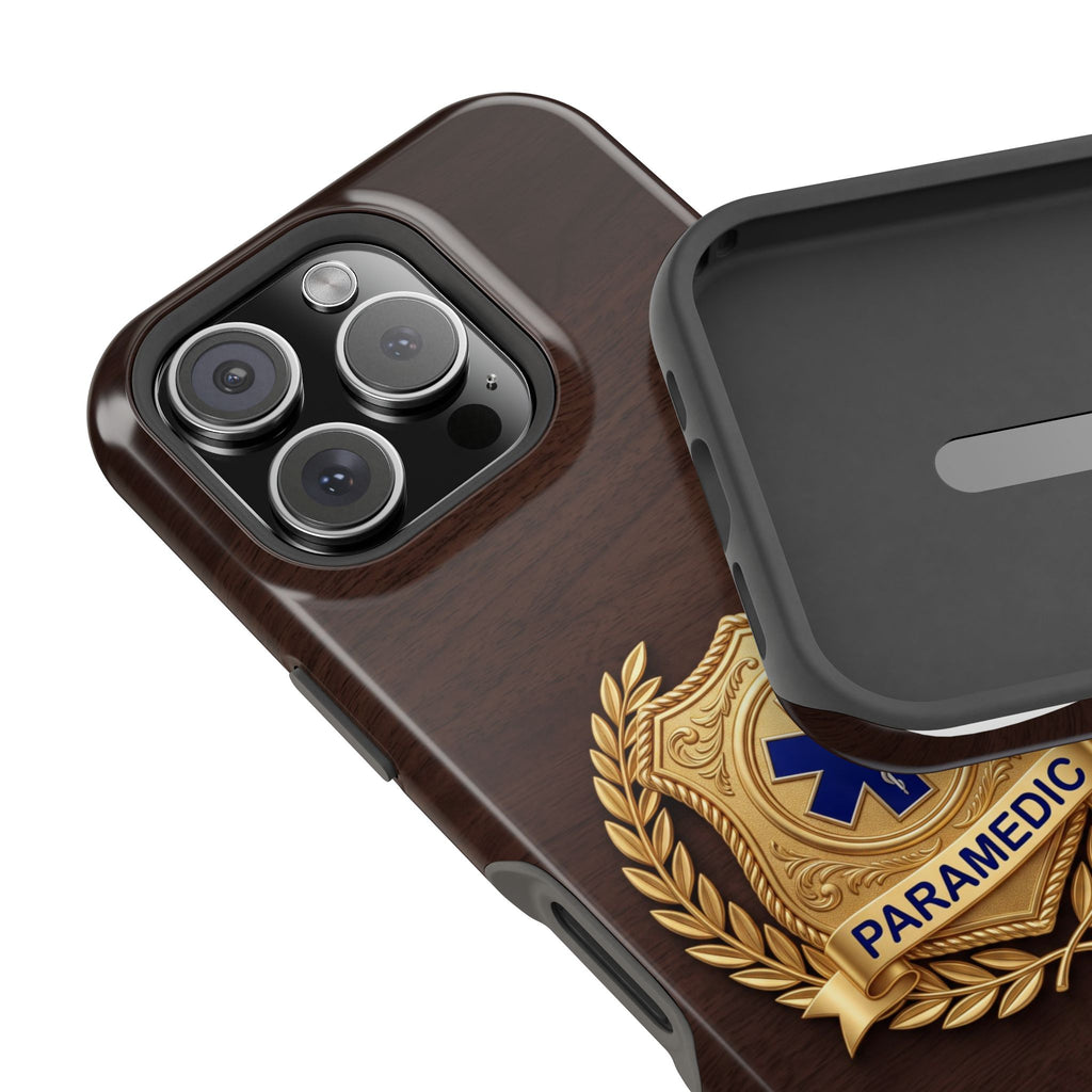 Gold Paramedic Laurel Badge Wood Phone Case — Magnetic Wireless Charging Cover