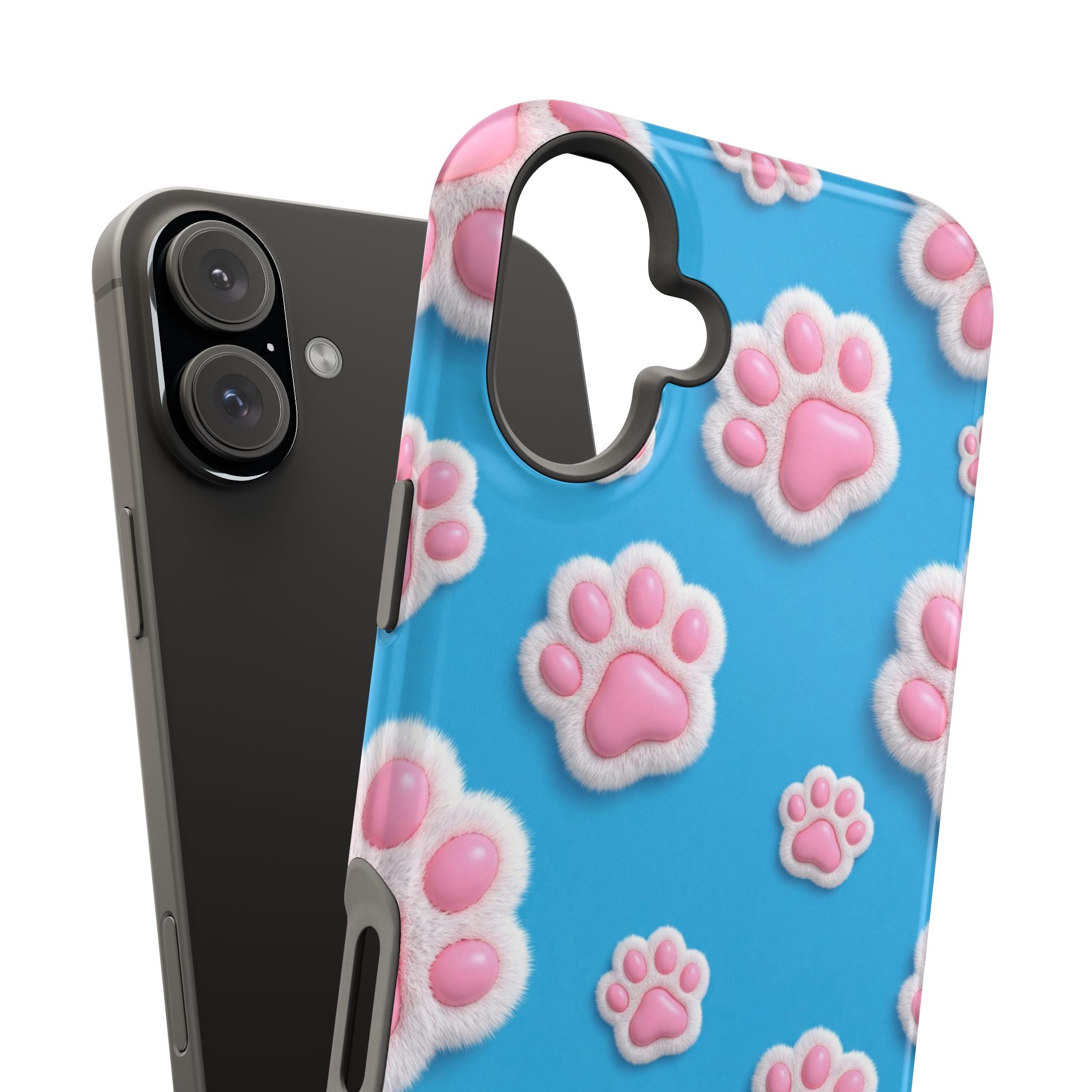 Fluffy Paw Print Phone Case | Cute 3D Pink Paw Pattern Case for Dog & Cat Lovers | iPhone & Samsung