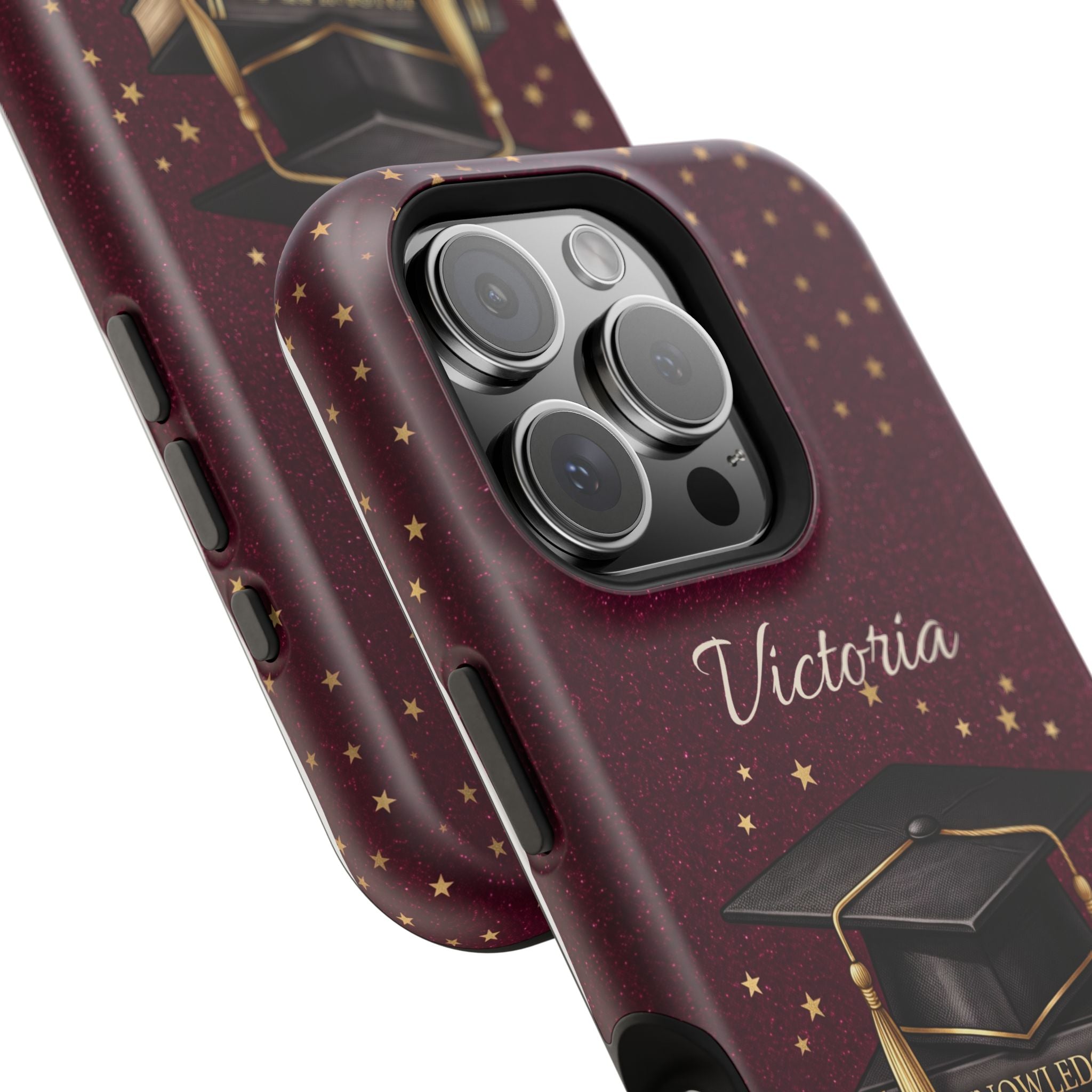 Graduation Cap & Books Personalized Teacher Phone Case — Wireless Charging Cover