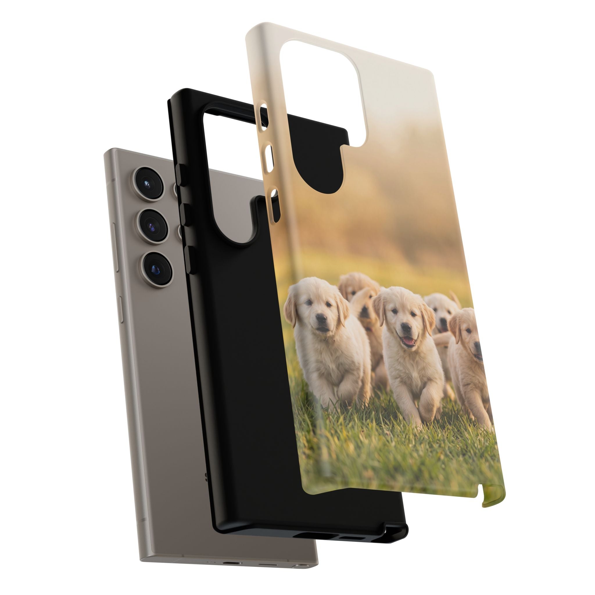 Golden Retriever Puppies Phone Case | Playful Puppy Pack Running in Grass | iPhone & Samsung