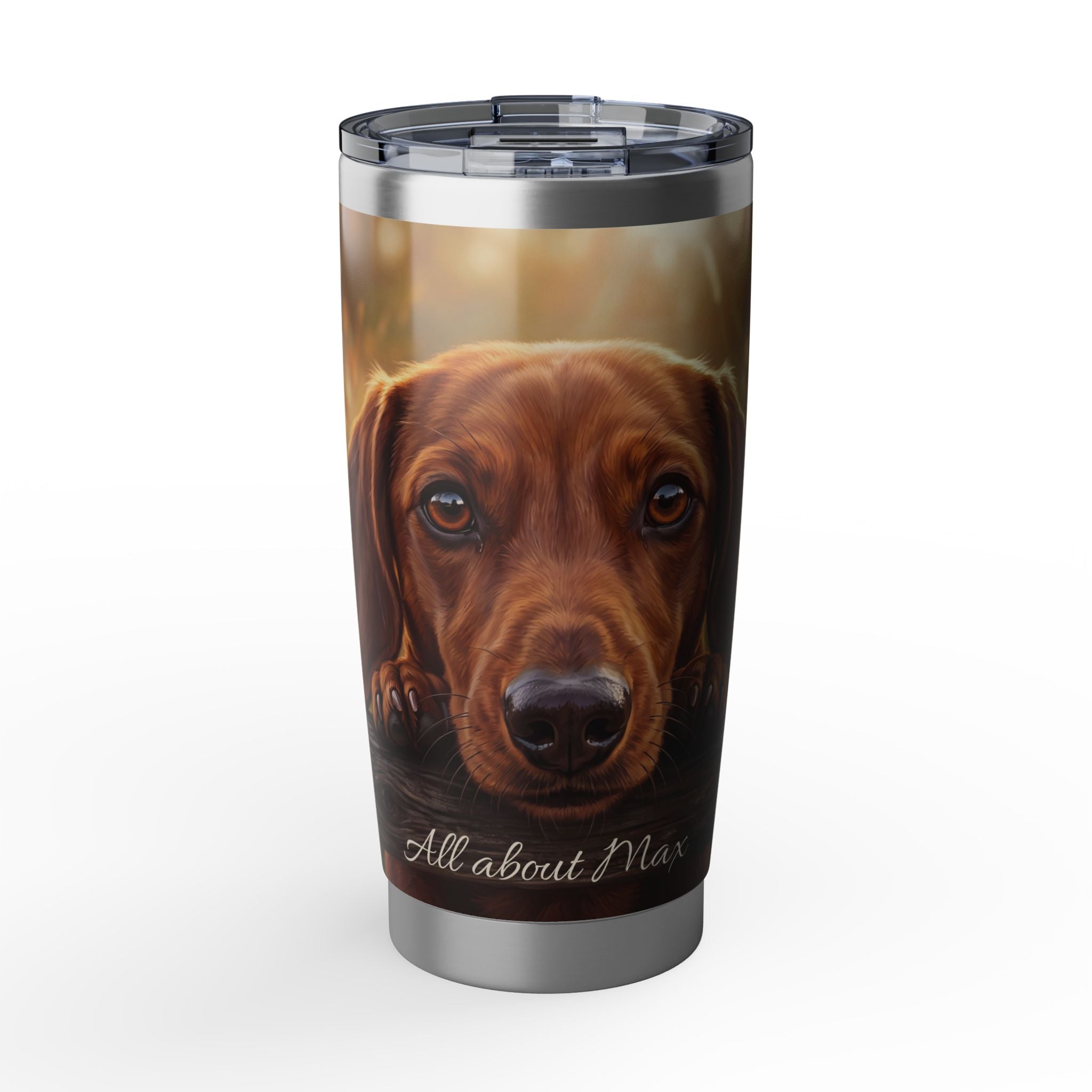 Dachshund Tumbler Personalized – 20 oz Stainless Steel Travel Mug with Custom Name, Golden Meadow Design