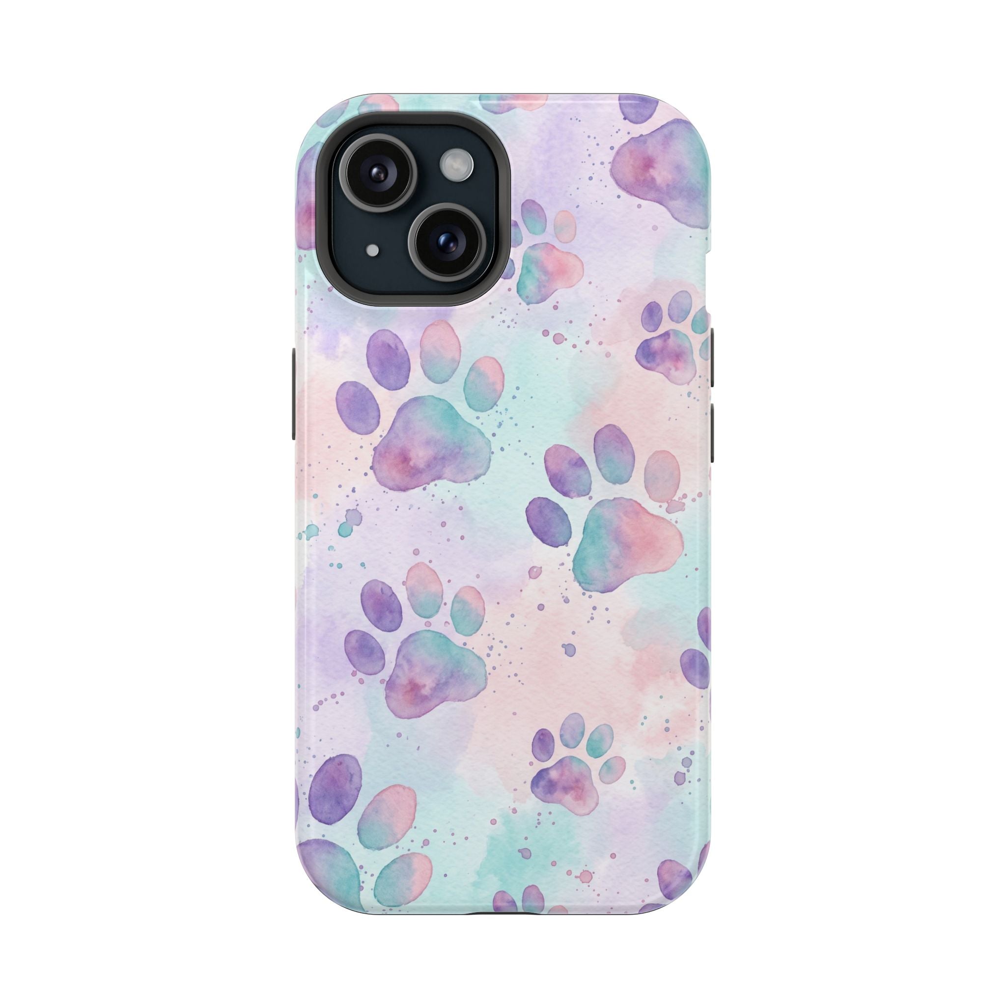 Watercolor Paw Print Phone Case — Impact-Resistant Wireless Charging Cover