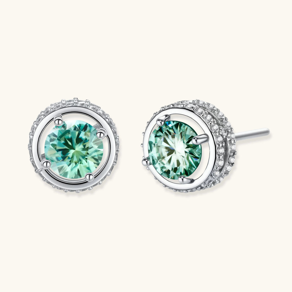 Emerald Spark Halo Stud Earrings