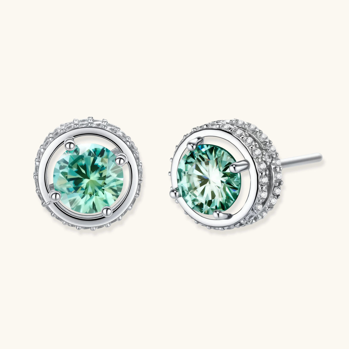 Emerald Spark Halo Stud Earrings