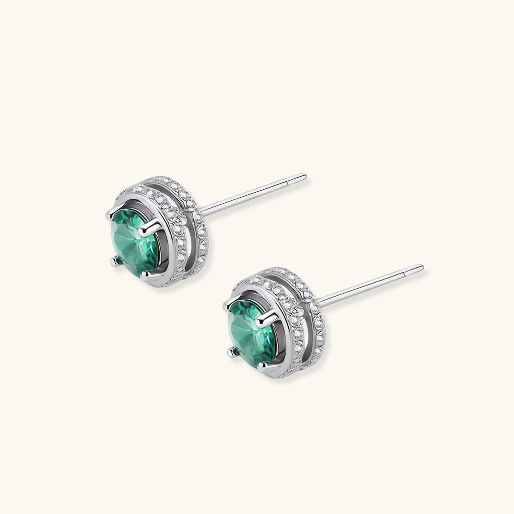 Emerald Spark Halo Stud Earrings