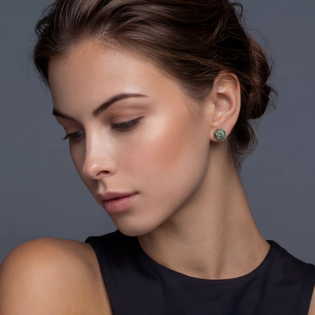 Emerald Spark Halo Stud Earrings