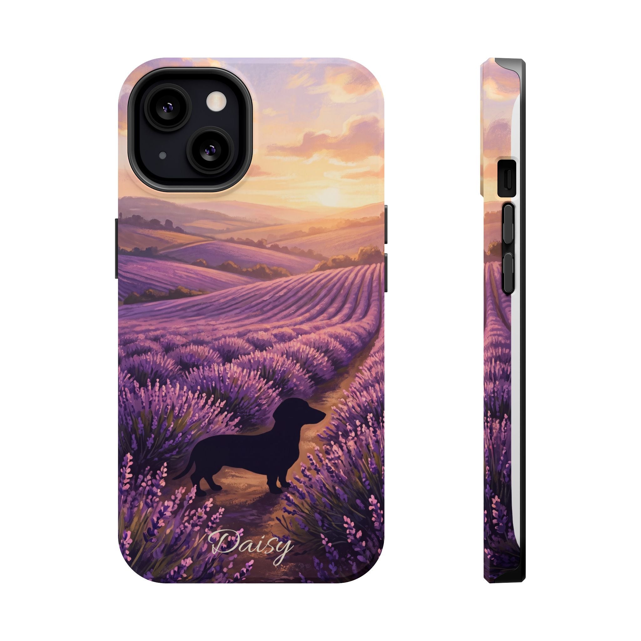 Personalized Dachshund Lavender Field Phone Case — Wireless Charging Cover