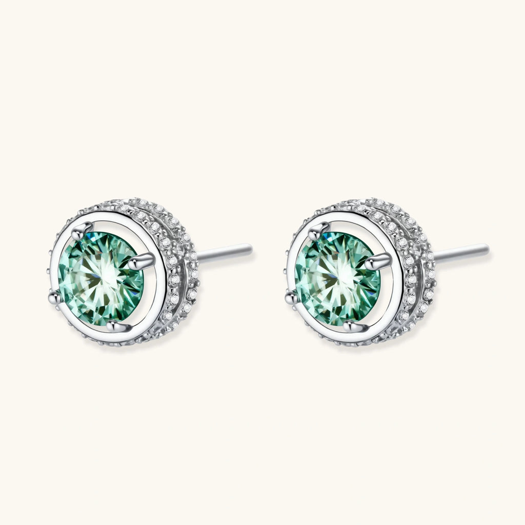 Emerald Spark Halo Stud Earrings