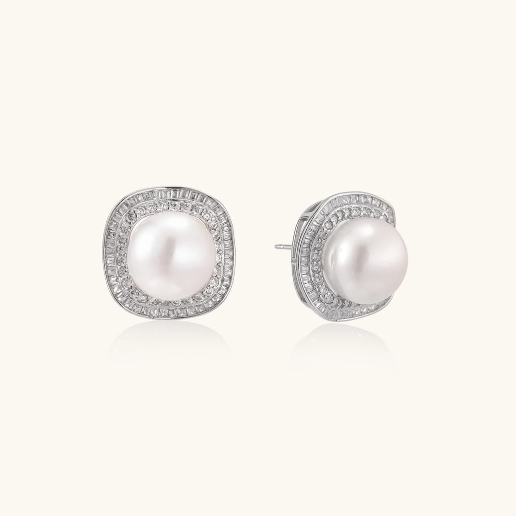 Halo Pearl Stud Earrings
