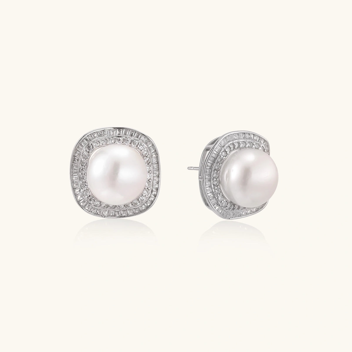 Halo Pearl Stud Earrings