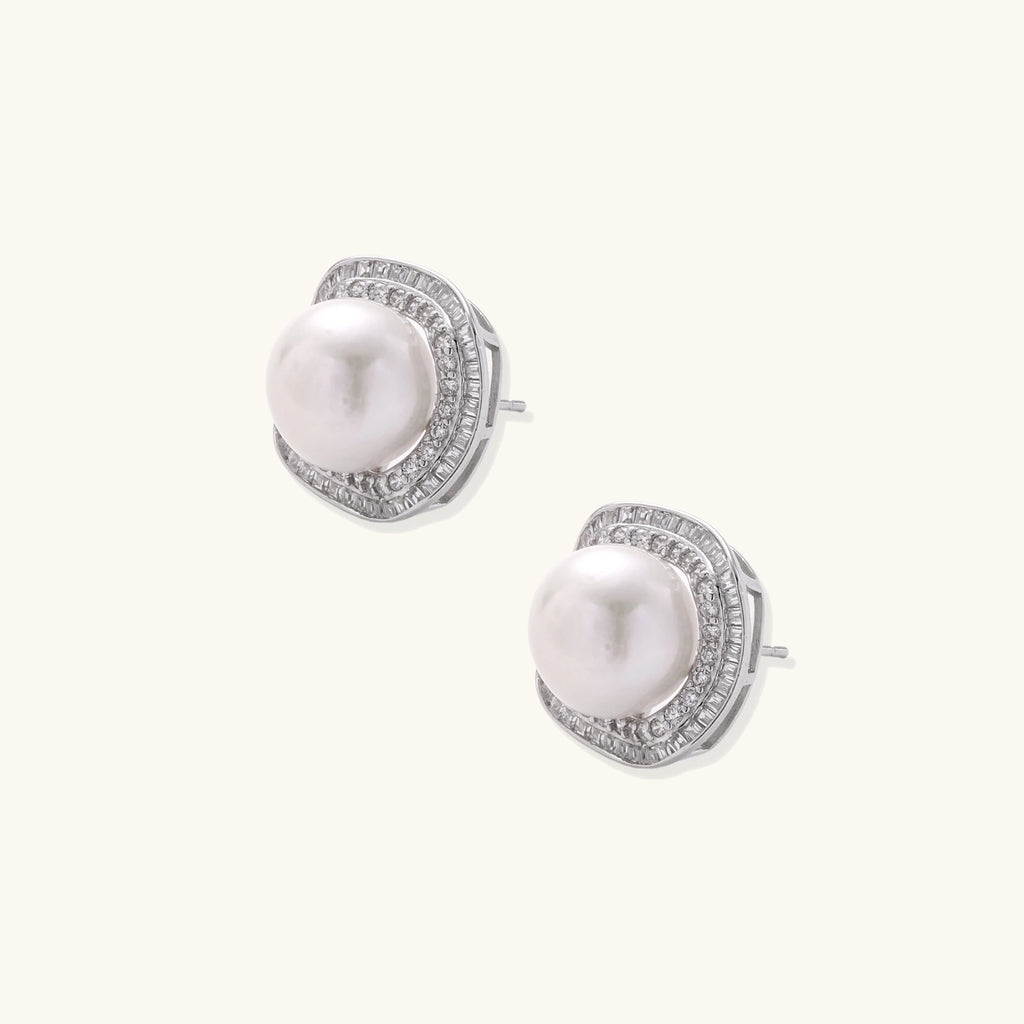Halo Pearl Stud Earrings