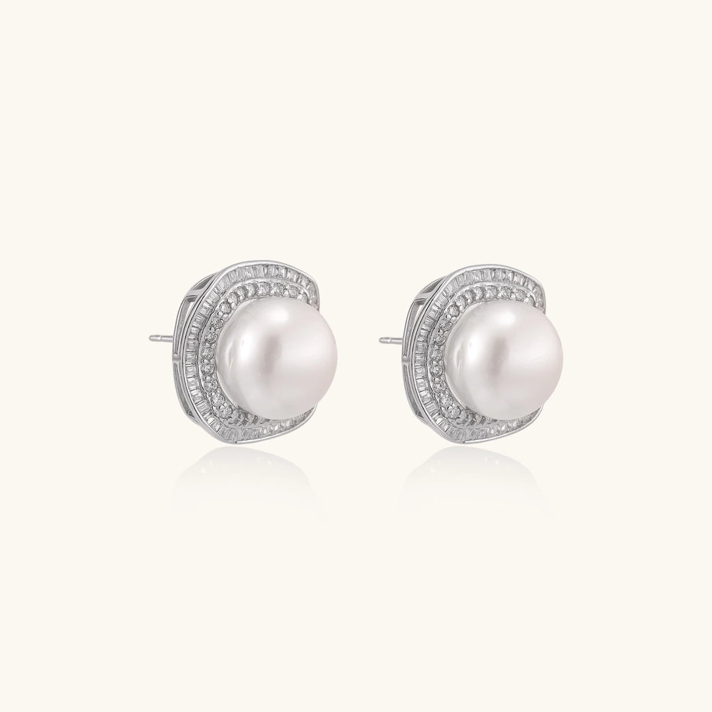 Halo Pearl Stud Earrings