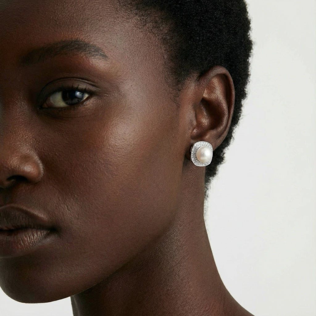 Halo Pearl Stud Earrings