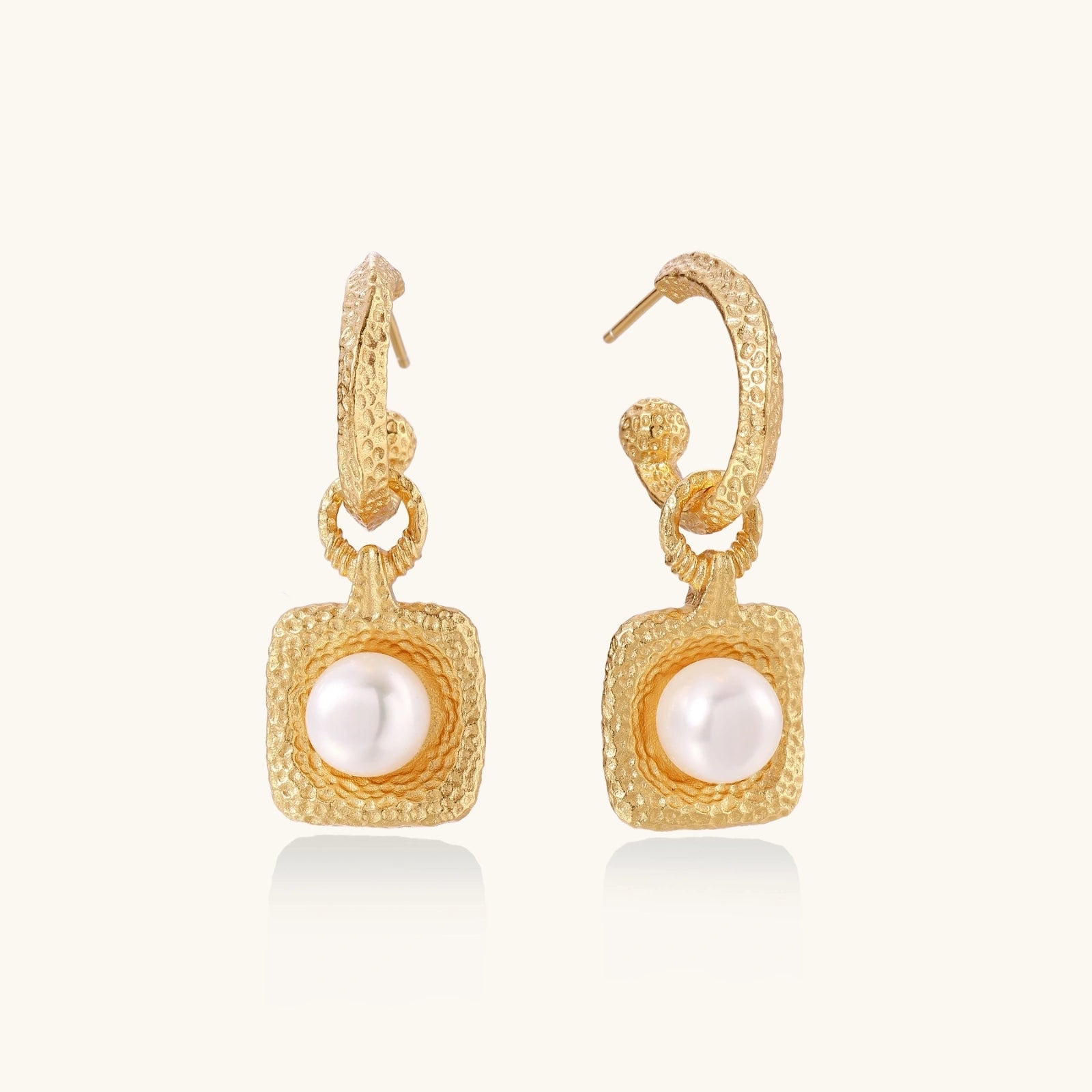 Golden Pearl Drop Hoop Earrings