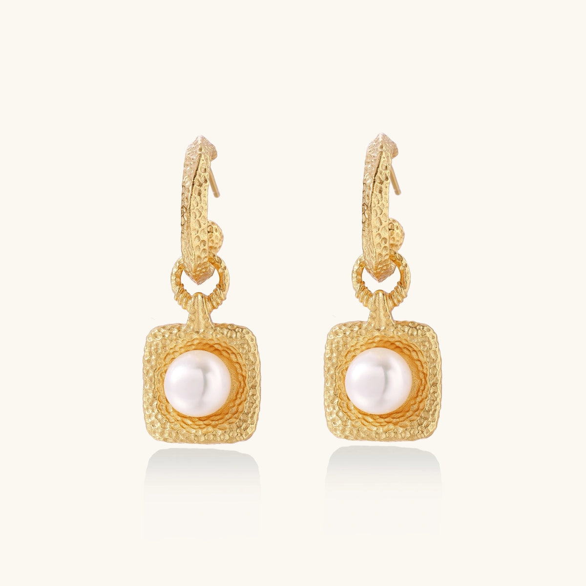 Golden Pearl Drop Hoop Earrings