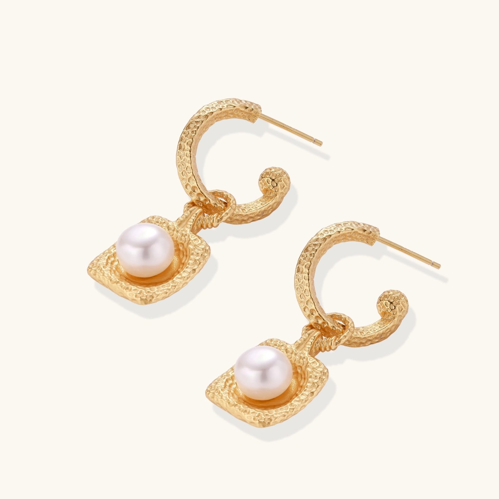 Golden Pearl Drop Hoop Earrings