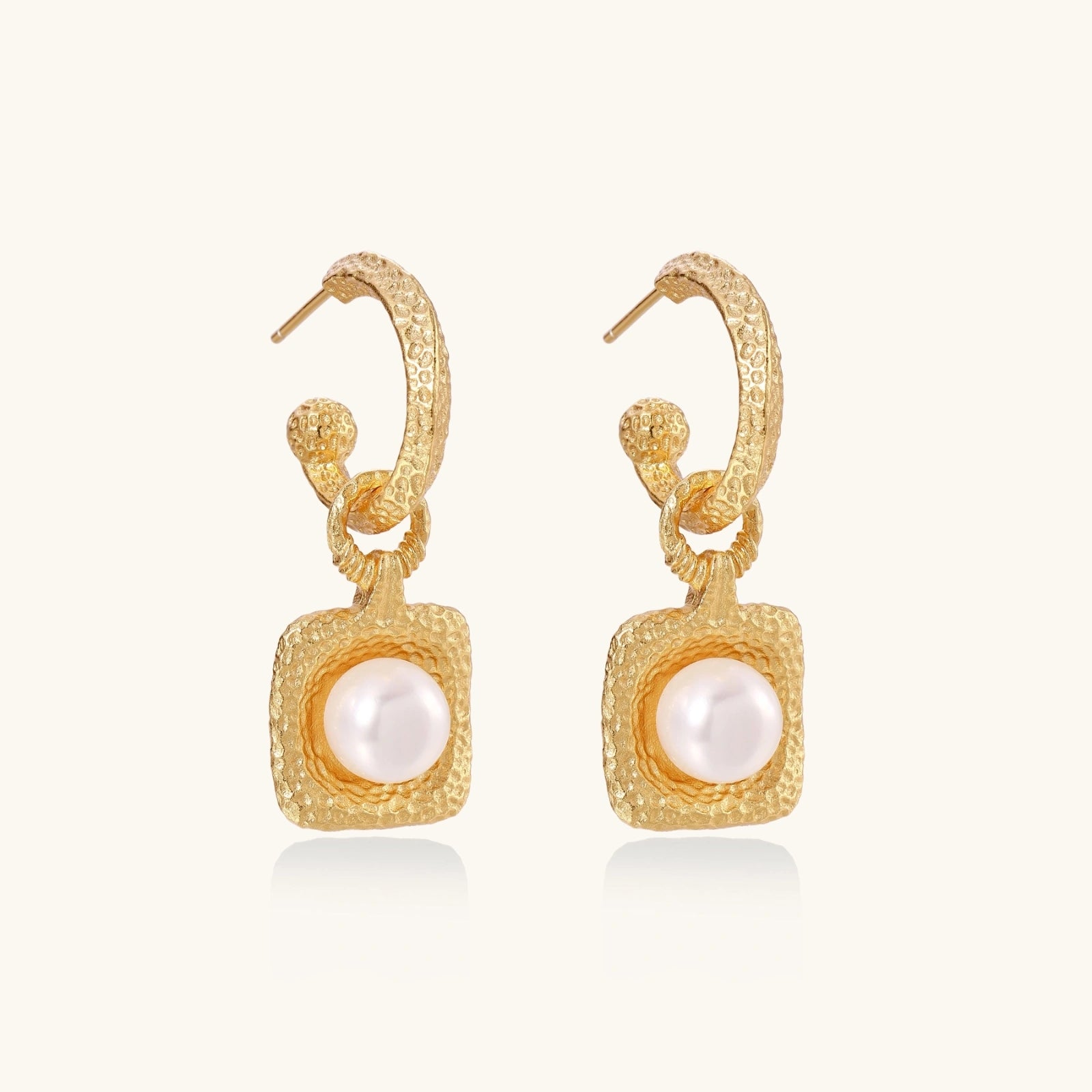 Golden Pearl Drop Hoop Earrings