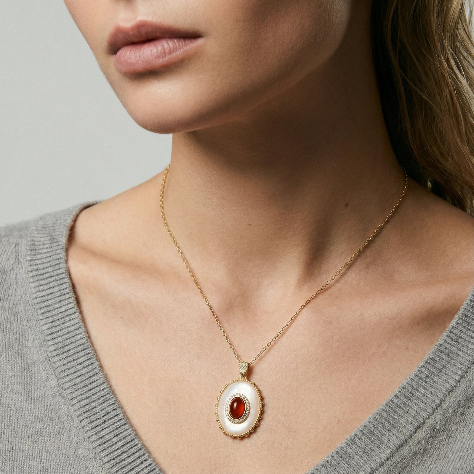 Amber Cameo Pendant Necklace