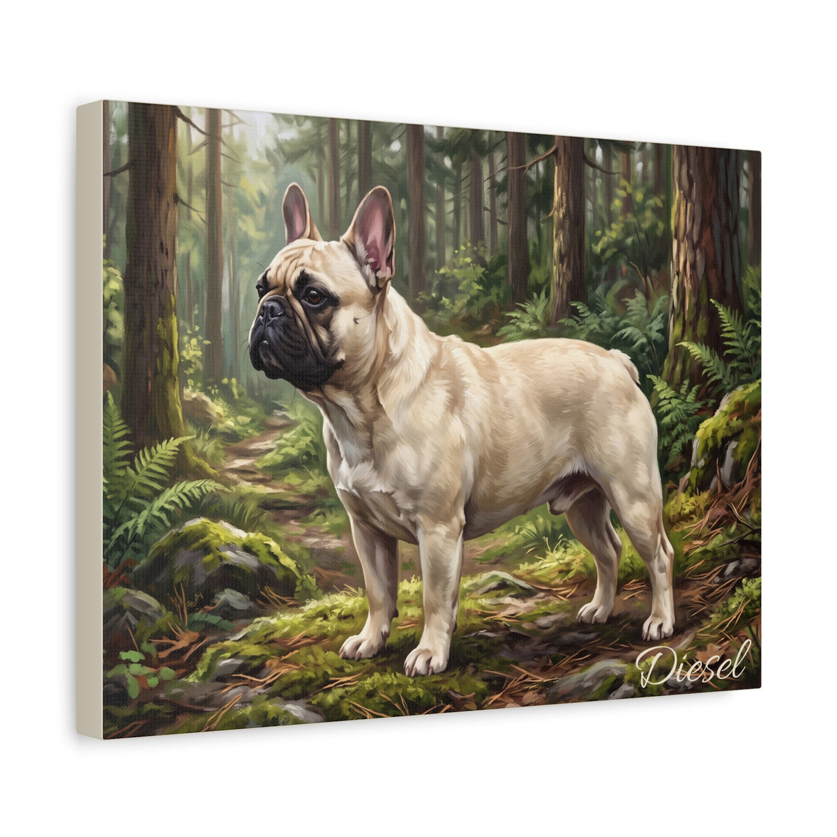 French Bulldog Personalized Canvas | Cream Frenchie Mossy Forest Wall Art