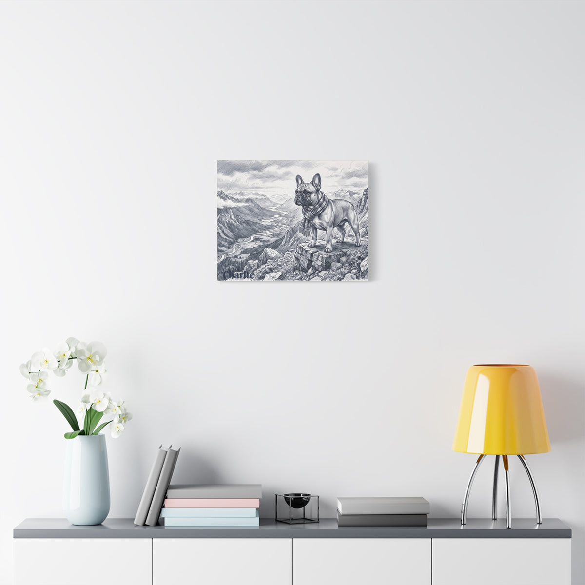 French Bulldog Mountain Sketch Personalized Canvas | Alpine Wall Art