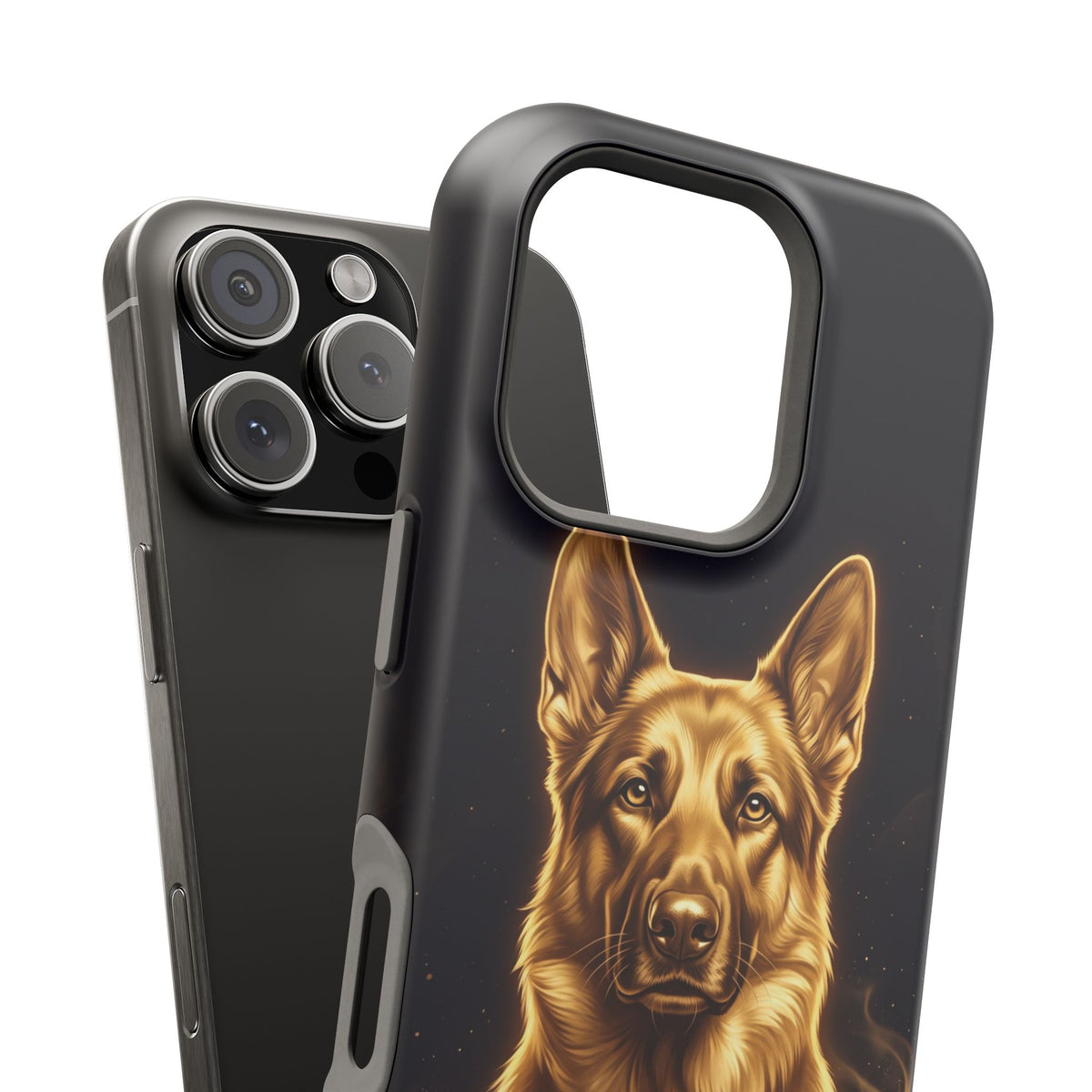 German Shepherd Phone Case | Personalized Gold Glow Art — Tough Magnetic Case with Wireless Charging