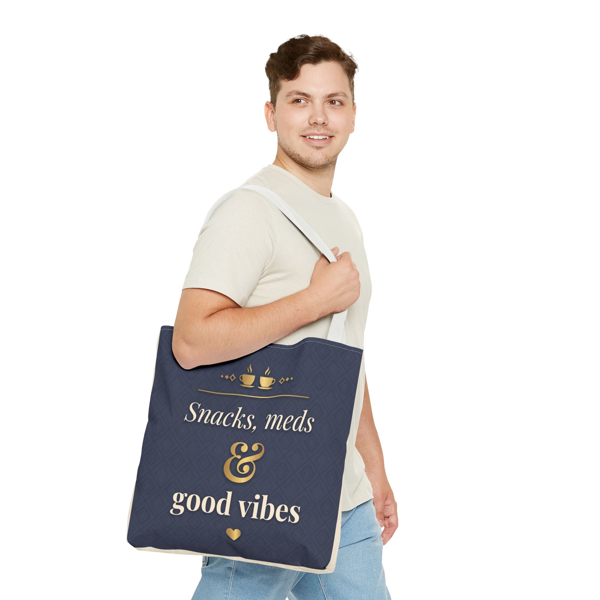 Snacks Meds & Good Vibes Tote | Funny Nurse Gift Tote Bag | Healthcare Worker Humour Gift | Premium Polyester Carry-All