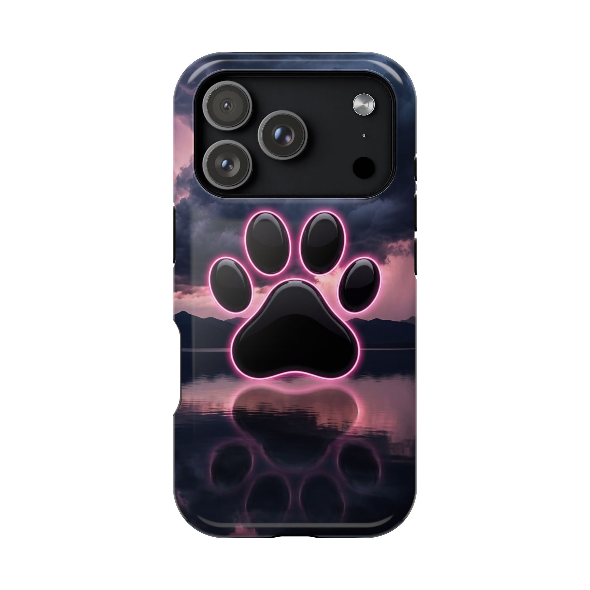 Neon Paw Print Phone Case — Impact-Resistant Wireless Charging Cover
