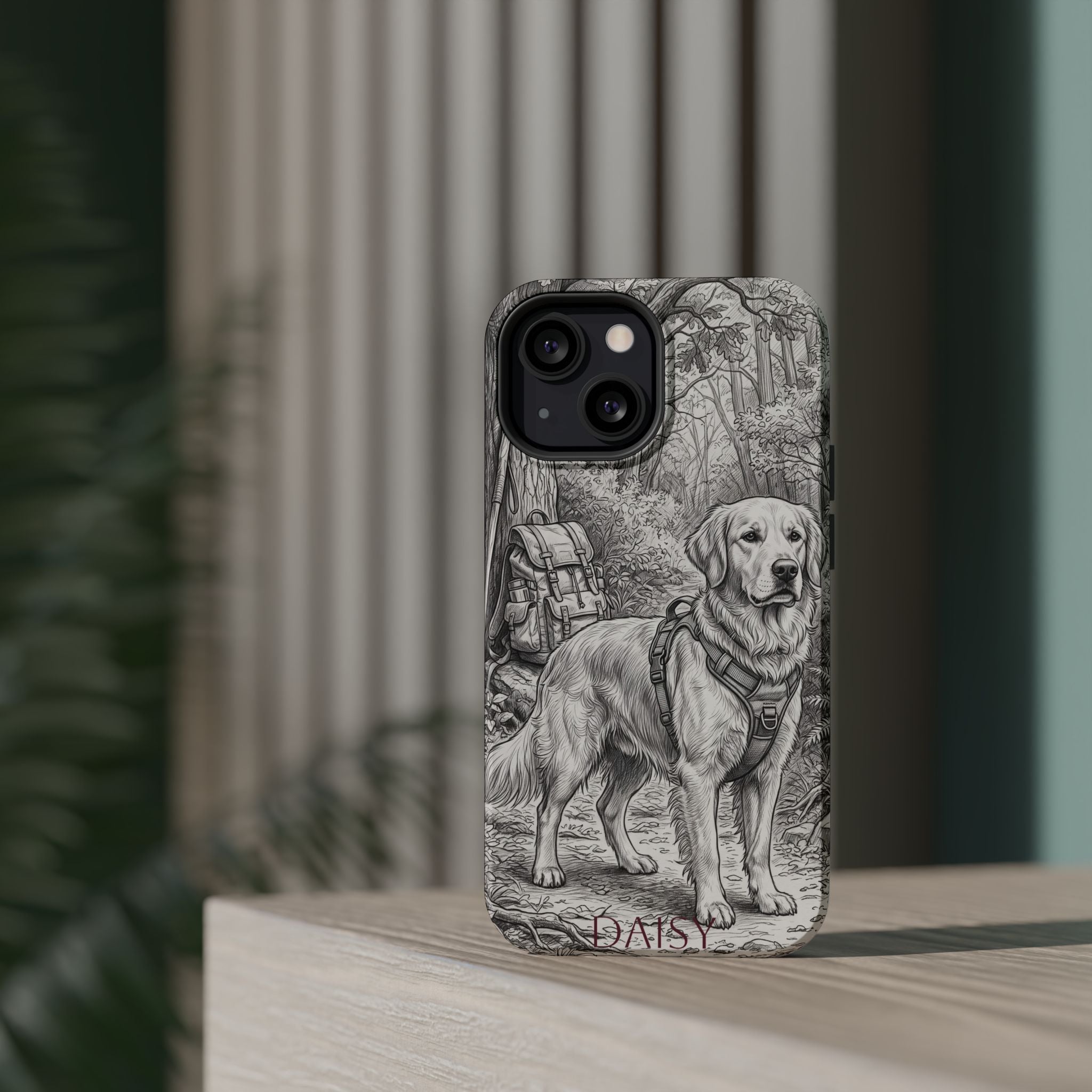 Personalized Golden Retriever Woodland Trail Phone Case — Wireless Charging Cover