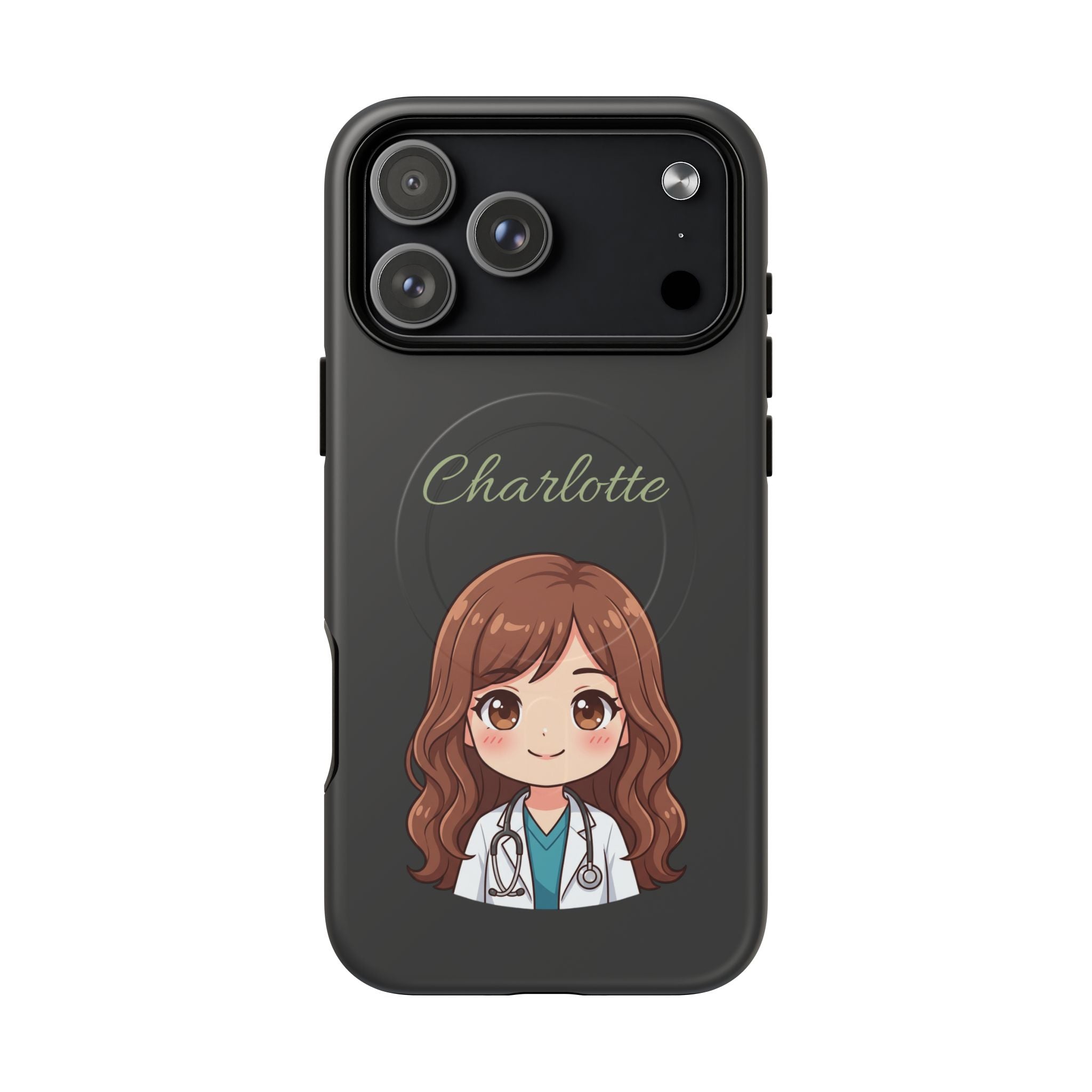 Personalized Tough Magnetic Phone Case | With Custom Name – Cute Illustrated Nurse Character Case for iPhones