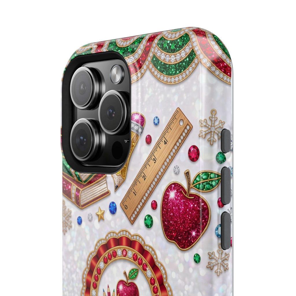 Jeweled Apple Medallion Personalized Teacher Phone Case — Wireless Charging Cover