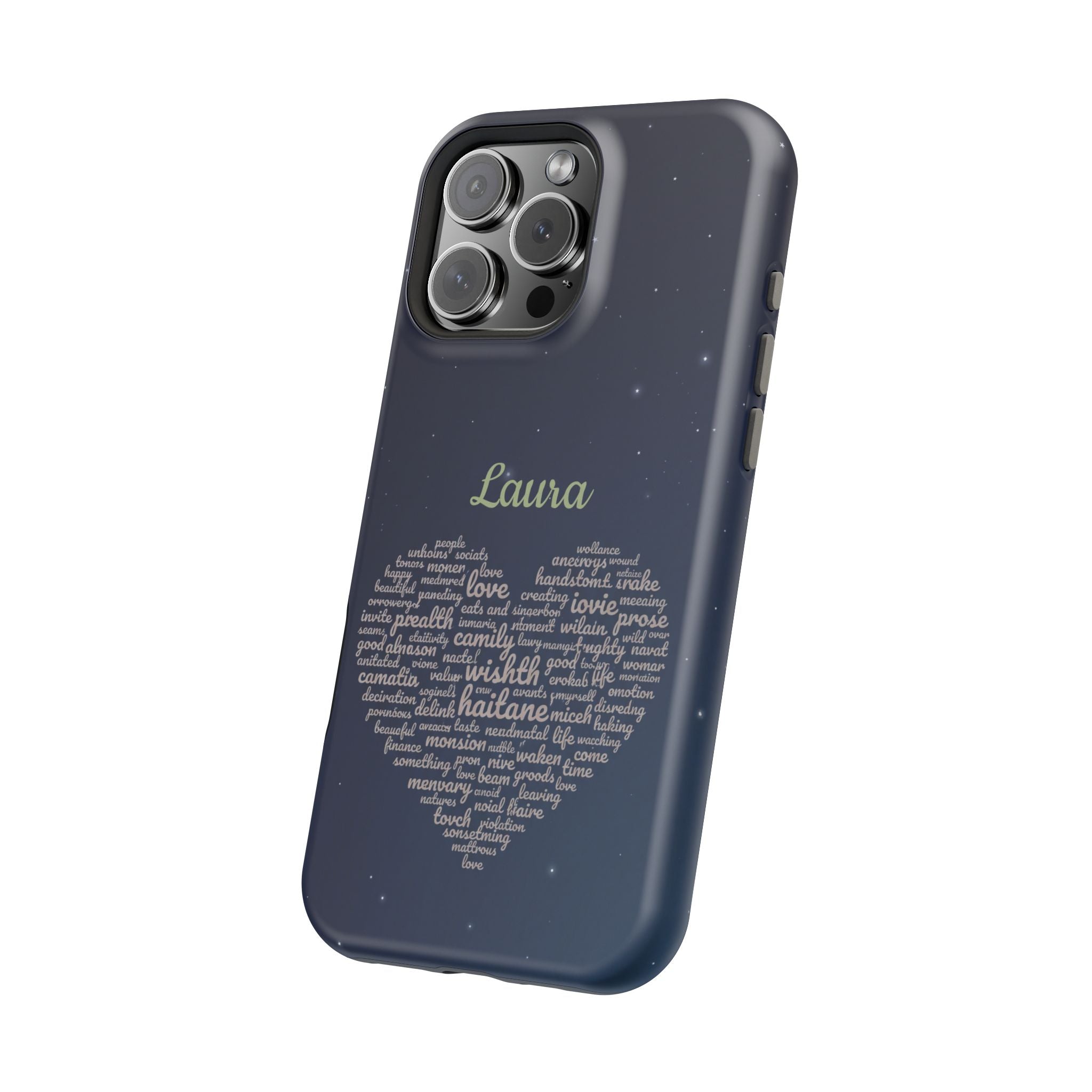 Personalized Teacher Heart Word Art Phone Case — Navy Wireless Charging Cover
