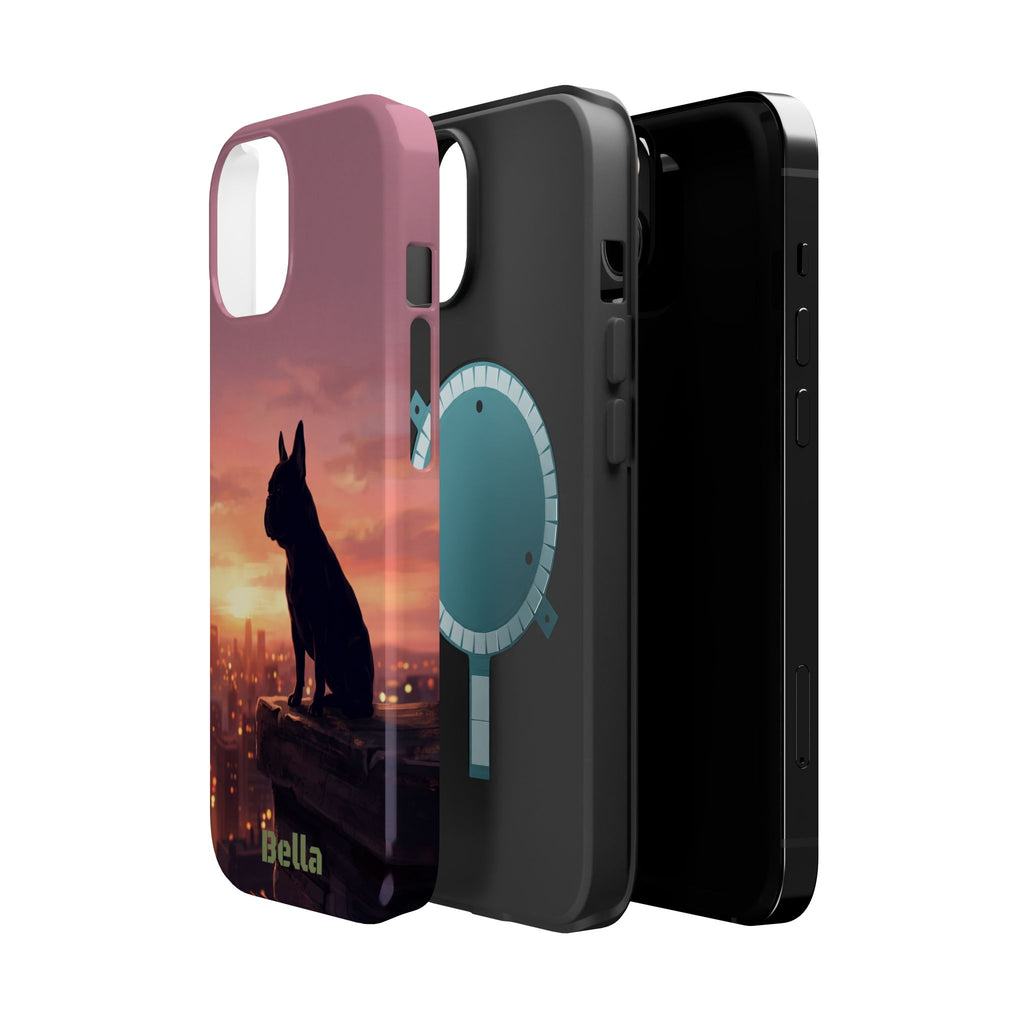 Personalized French Bulldog City Skyline Sunset Phone Case — Wireless Charging Cover