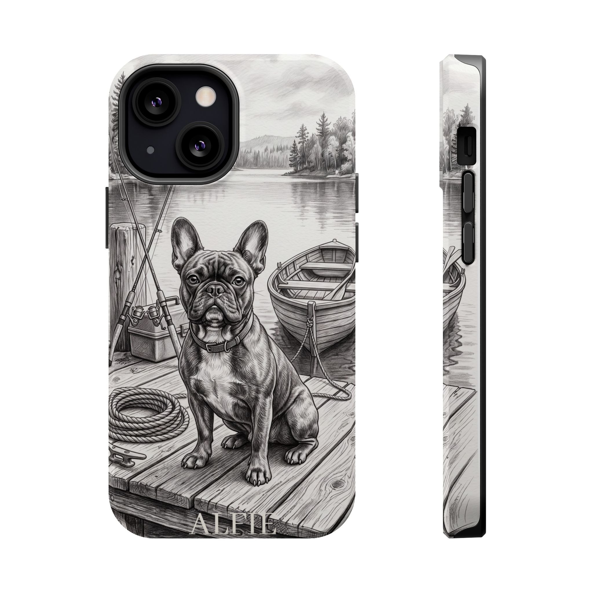 Personalized French Bulldog Lakeside Dock Phone Case — Wireless Charging Cover