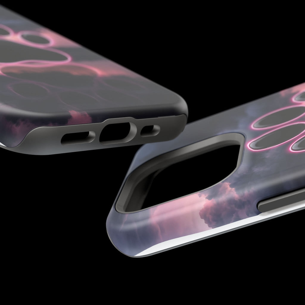 Neon Paw Print Phone Case — Impact-Resistant Wireless Charging Cover