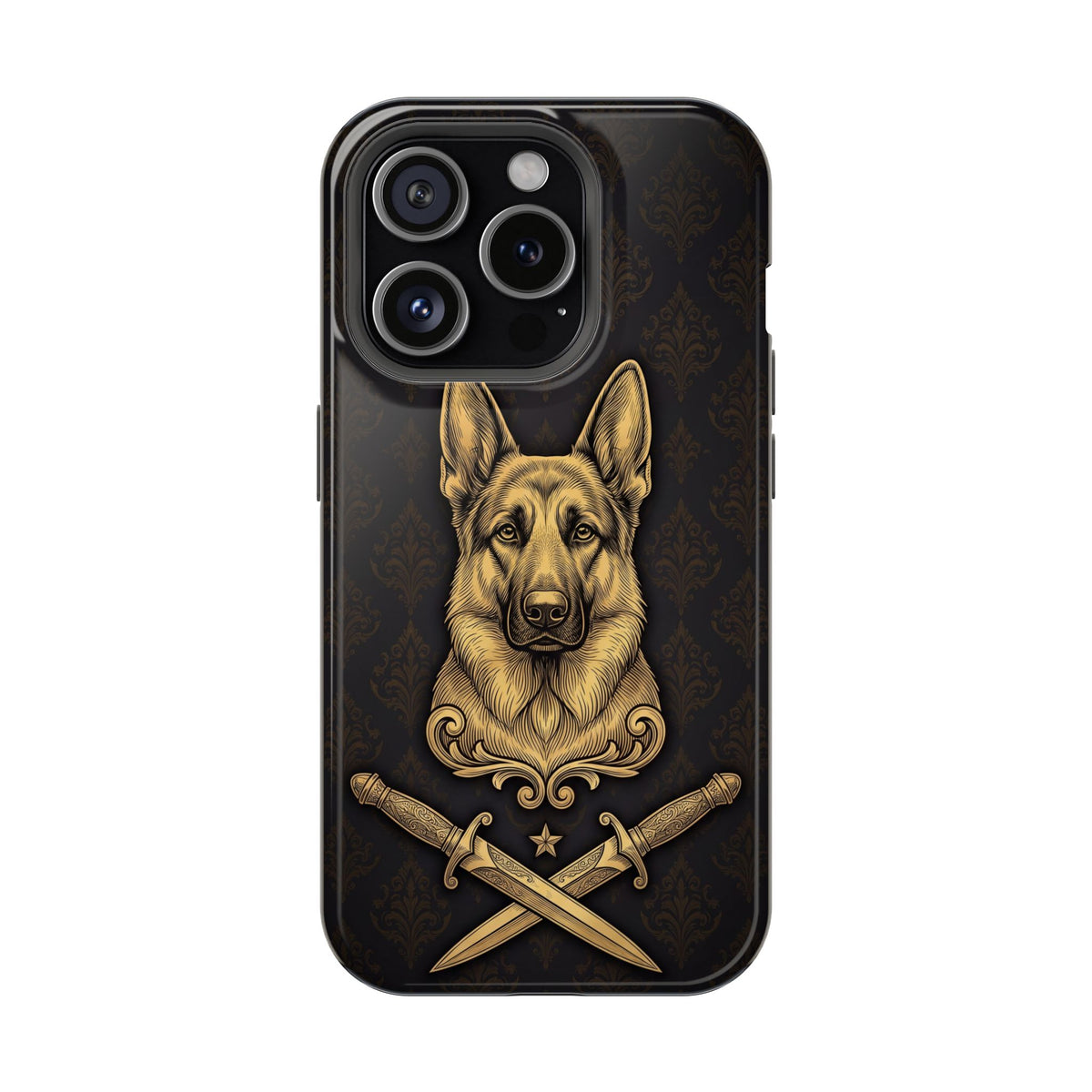 German Shepherd Phone Case | Gold Heraldic Crest Art — Tough Magnetic Case with Wireless Charging