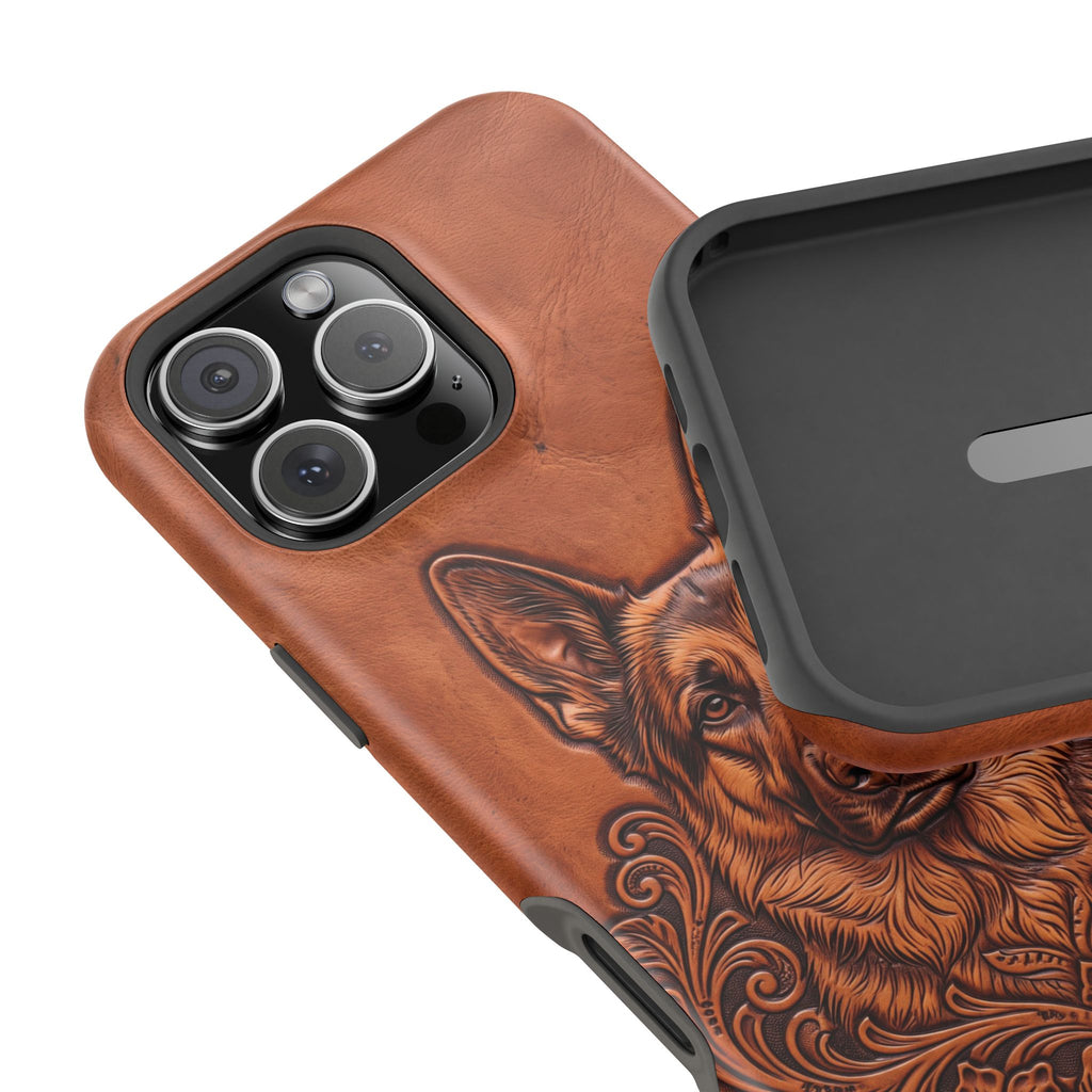 German Shepherd Phone Case | Western Tooled Art — Tough Magnetic Case with Wireless Charging