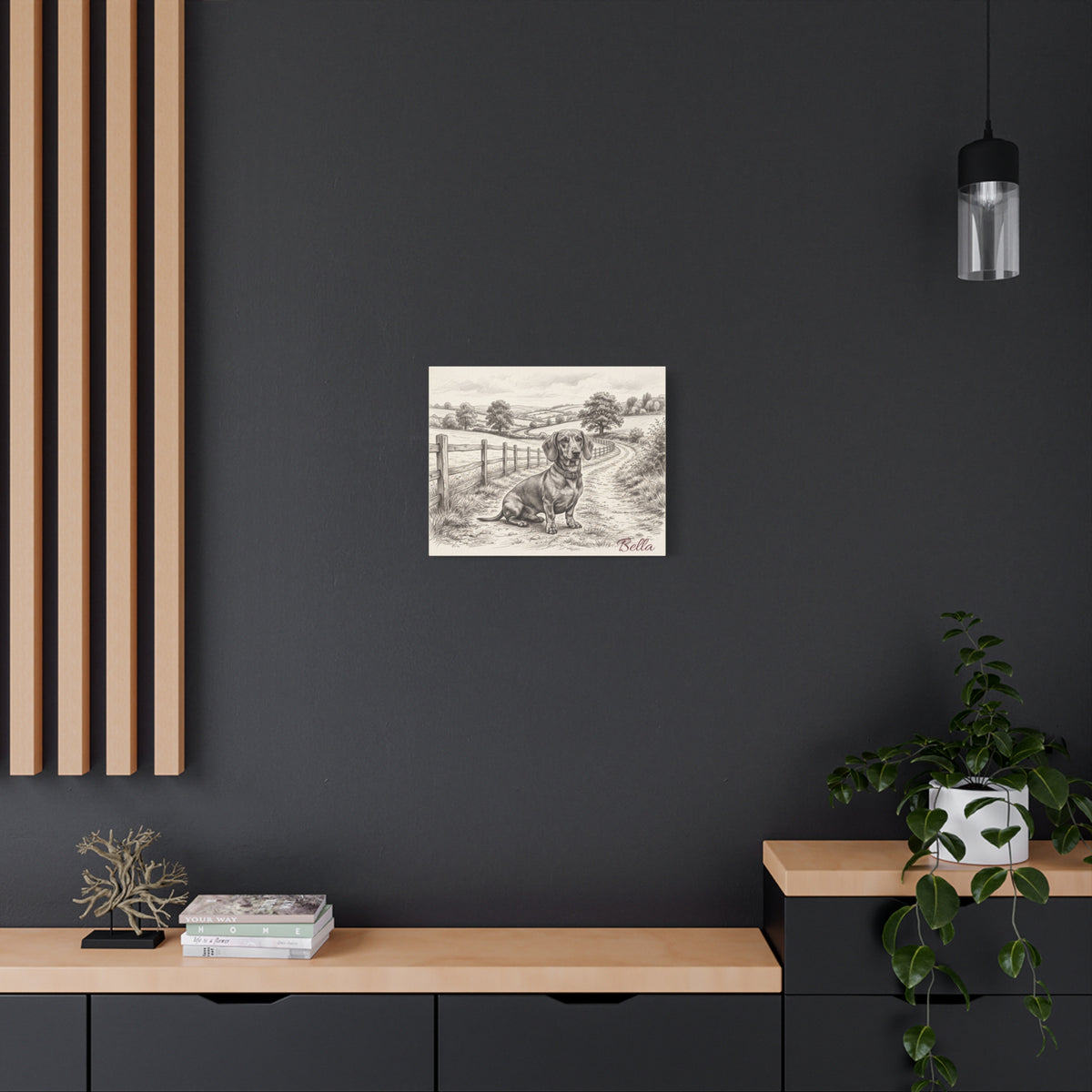 Dachshund Countryside Sketch Personalized Canvas | Rustic Farm Path Wall Art